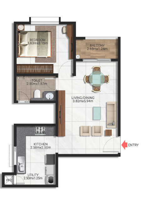 Brigade Lakecrest 1 BHK Floor Plan layout