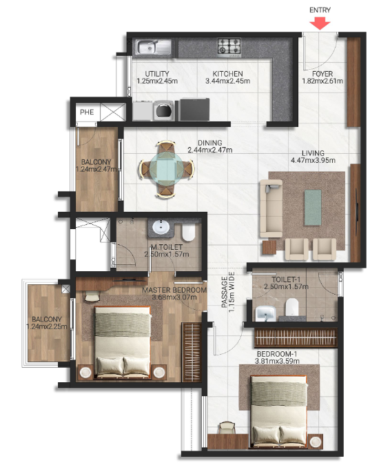 Brigade Lakecrest 2 BHK Floor Plan layout